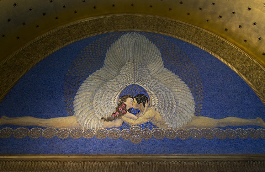 Mathildenhöhe, Künstlerkolonie Darmstadt, Mosaik Der Kuss von Friedrich Wilhelm Kleukens im Hochzeitsturm