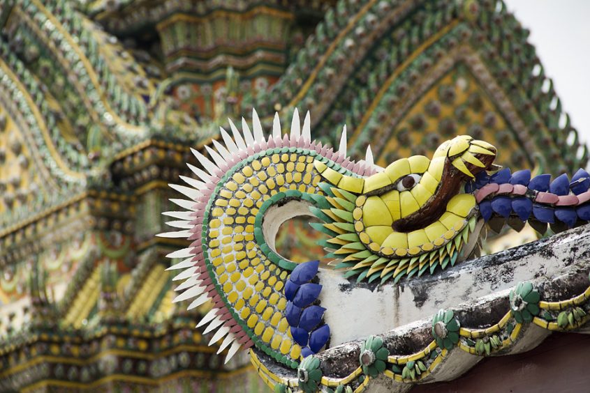 Bangkok, Wat Pho, Drachen, Dach