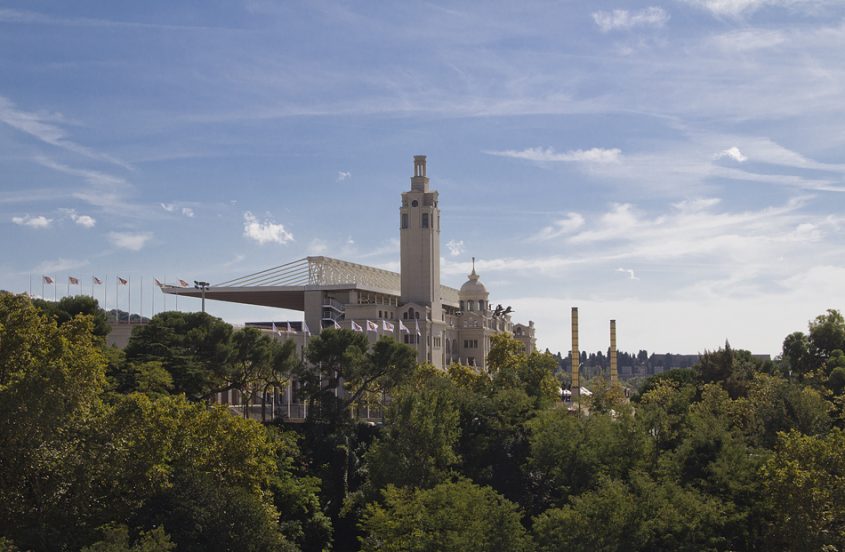 Barcelona, Blick vom Dach des Palau Nacional zum Olympiastadion