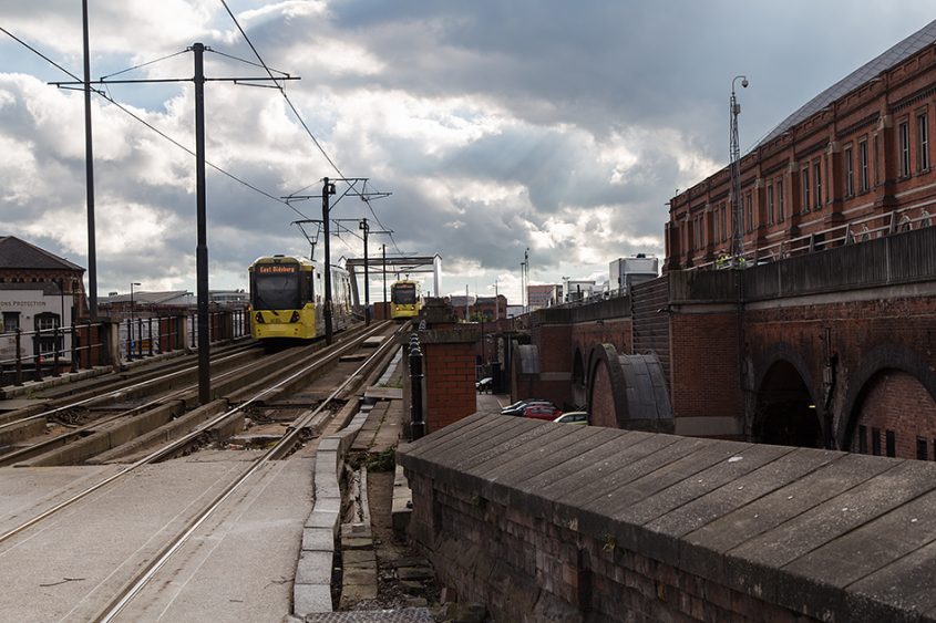 Manchester, Metrolink trains at the Central Convention Center