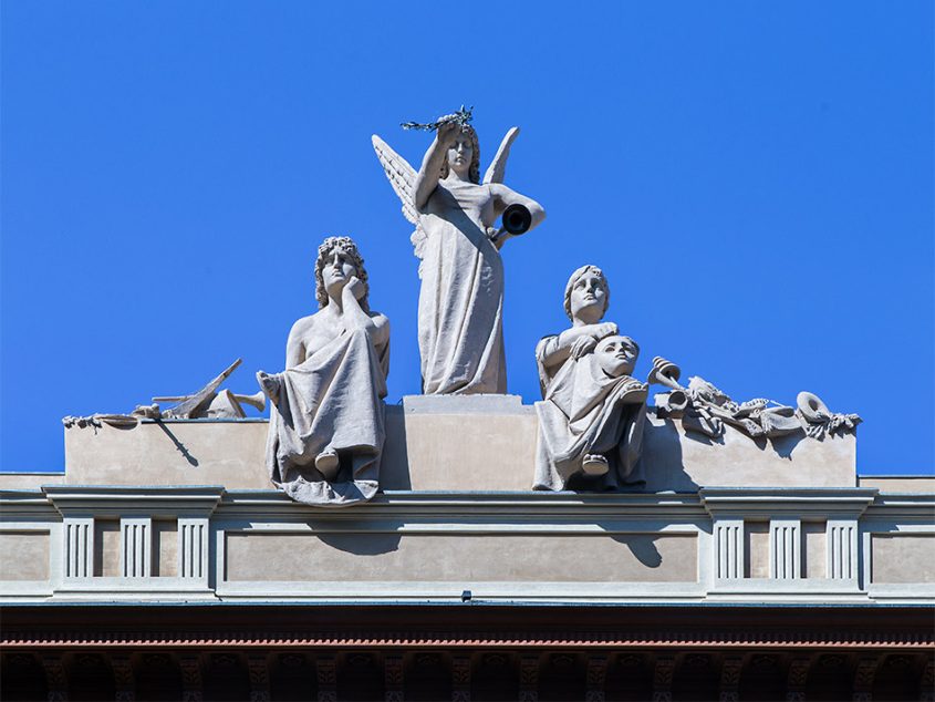 Bologna, Arena del Sole with sculptures by Alfredo Neri