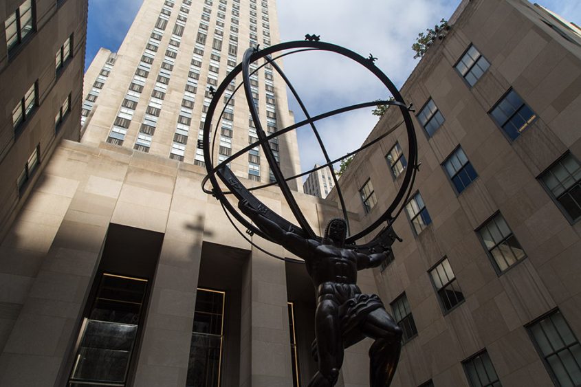 New York City, Manhattan, Rockefeller Center with Atlas by Lee Lawrie and Rene Paul Chambellan